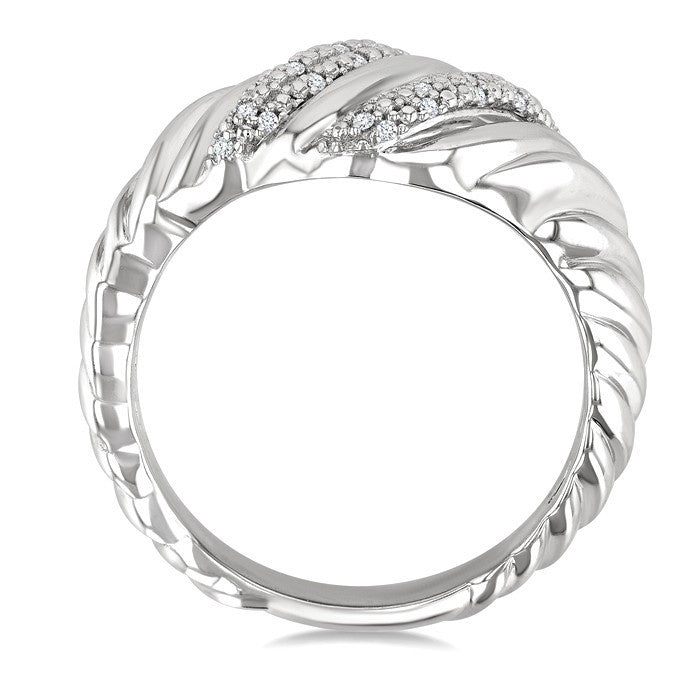 1/10 Ctw Bold Silver Twisted Rib Round Cut Diamond Pirouette Bold Fashion Band in Sterling Silver