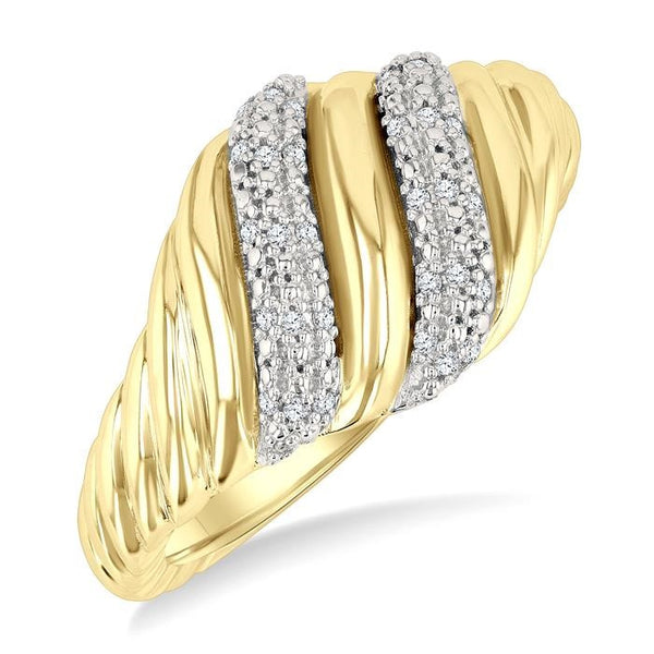 1/10 Ctw Bold Puffed Ribbed Swirl Round Cut Diamond Pirouette Fashion Wide Band in Yellow Gold Vermeil