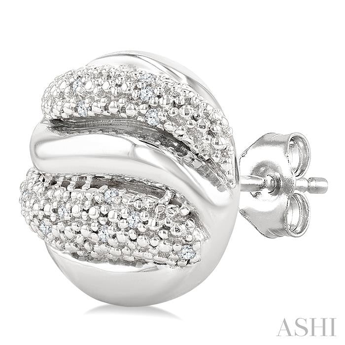 1/10 Ctw Bold Twisted Rib Round Cut Diamond Pirouette Bold Fashion Stud Earrings in Sterling Silver