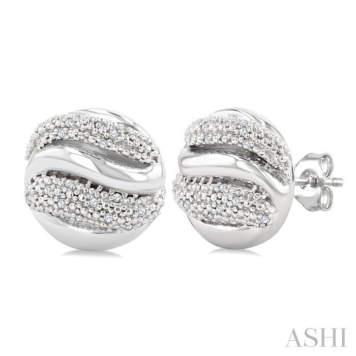 1/10 Ctw Bold Twisted Rib Round Cut Diamond Pirouette Bold Fashion Stud Earrings in Sterling Silver