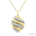1/10 Ctw Oval Shape Bold Puffed Ribbed Swirl Round Cut Diamond Pirouette Fashion Pendant With Chain in Yellow Gold Vermeil
