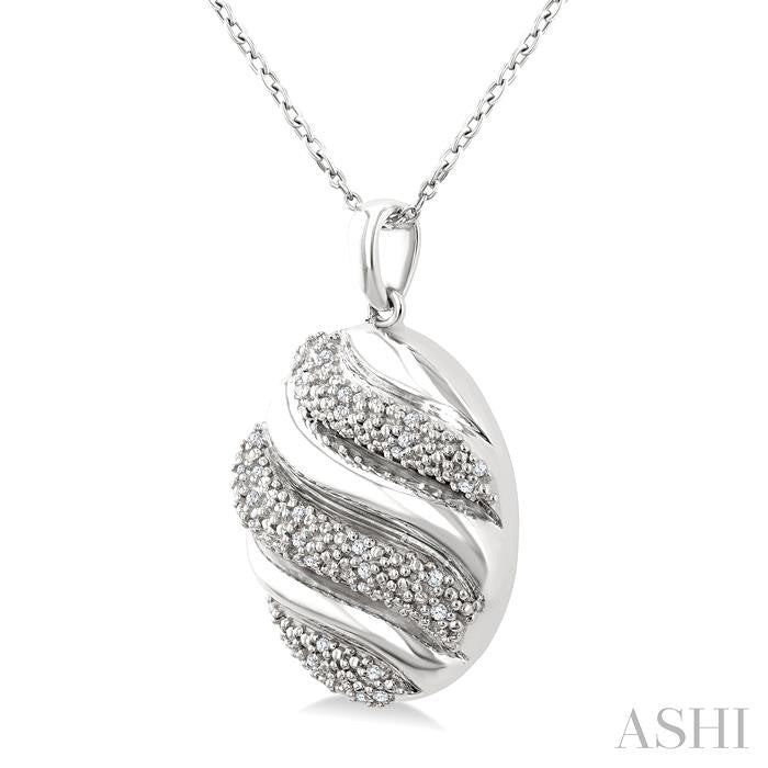1/10 Ctw Bold Twisted Rib Round Cut Diamond Pirouette Bold Fashion Pendant With Chain in Sterling Silver