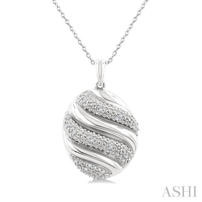 1/10 Ctw Bold Twisted Rib Round Cut Diamond Pirouette Bold Fashion Pendant With Chain in Sterling Silver