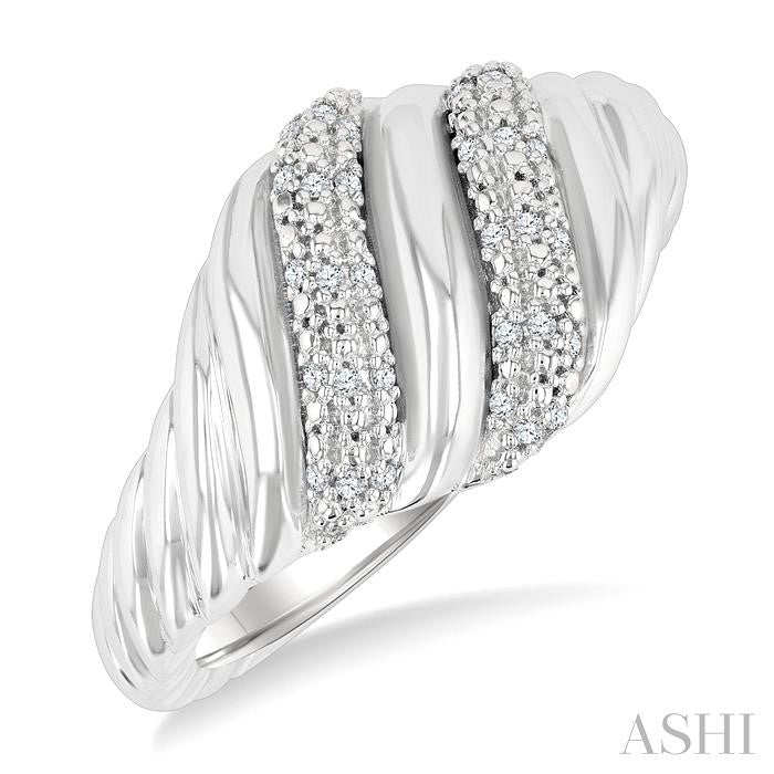 1/10 Ctw Bold Silver Twisted Rib Round Cut Diamond Pirouette Bold Fashion Band in Sterling Silver