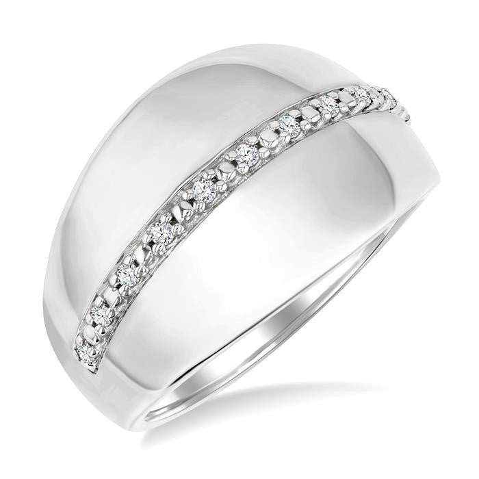 1/10 Ctw Bold Wide Center Round Cut Diamond Fashion Ring in Sterling Silver