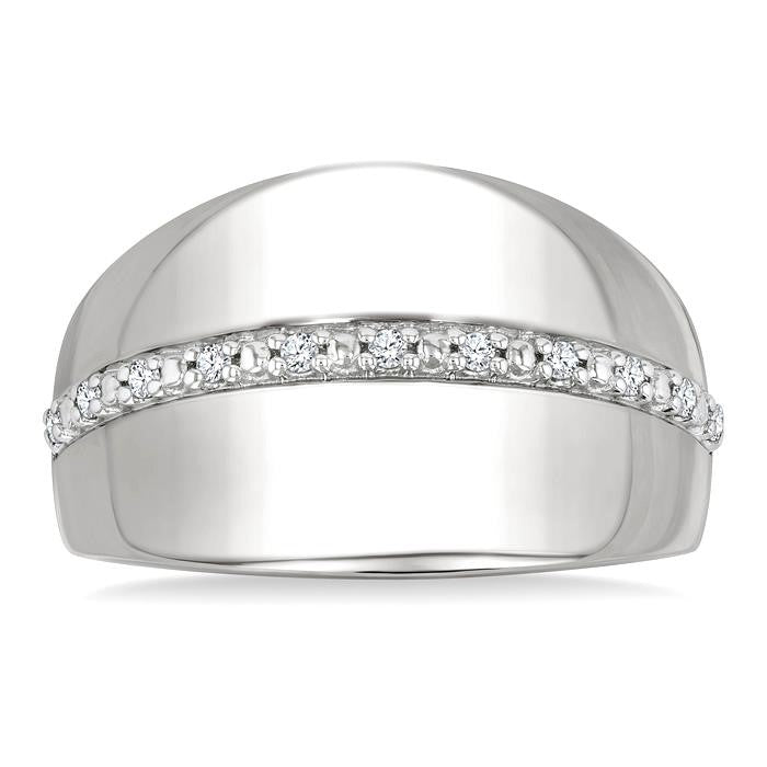 1/10 Ctw Bold Wide Center Round Cut Diamond Fashion Ring in Sterling Silver