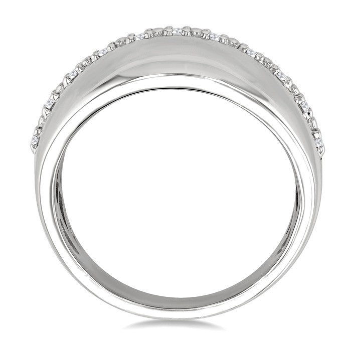 1/10 Ctw Bold Wide Center Round Cut Diamond Fashion Ring in Sterling Silver