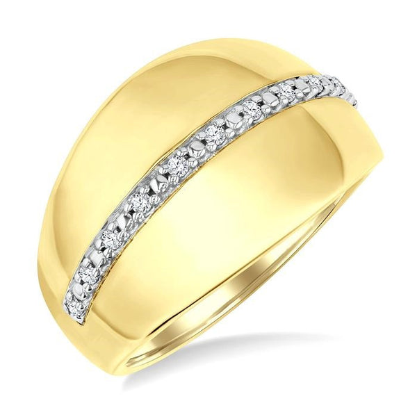 1/10 Ctw Bold Round Cut Diamond Panel Fashion Ring in Yellow Gold Vermeil