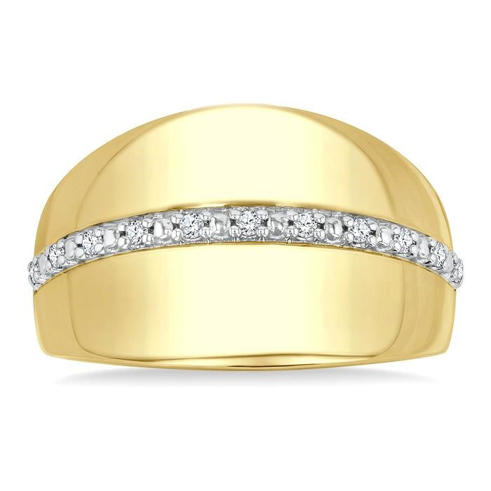 1/10 Ctw Bold Round Cut Diamond Panel Fashion Ring in Yellow Gold Vermeil