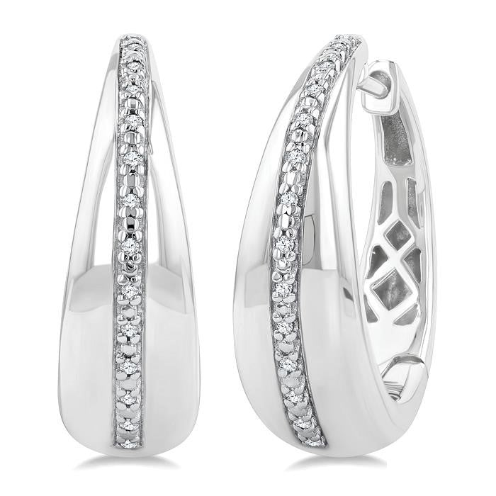 1/10 Ctw Bold Wide Round Cut Diamond Hoop Earrings in Sterling Silver