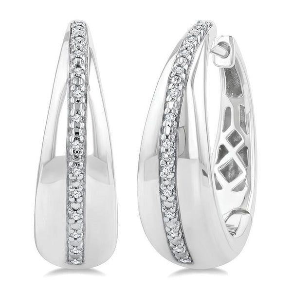 1/10 Ctw Bold Wide Round Cut Diamond Hoop Earrings in Sterling Silver