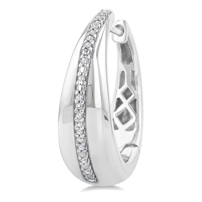 1/10 Ctw Bold Wide Round Cut Diamond Hoop Earrings in Sterling Silver