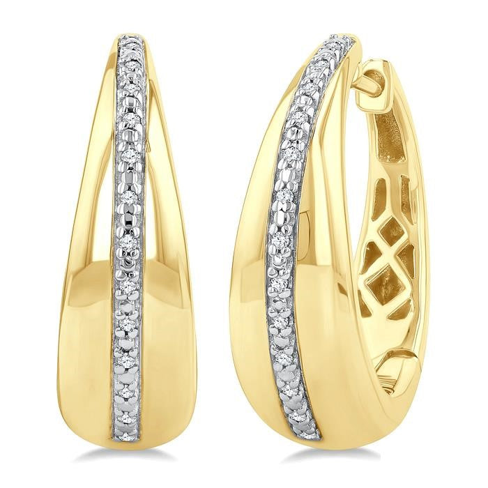 1/10 Ctw Bold Round Cut Diamond Panel Fashion Hoop Earrings in Yellow Gold Vermeil
