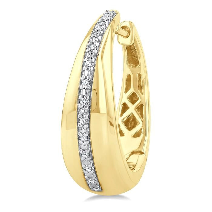 1/10 Ctw Bold Round Cut Diamond Panel Fashion Hoop Earrings in Yellow Gold Vermeil