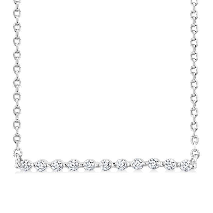 1/10 Ctw Petite Bar Round Cut Diamond Pendant With Chain in Sterling Silver