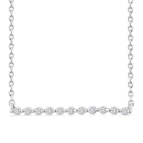 1/10 Ctw Petite Bar Round Cut Diamond Pendant With Chain in Sterling Silver