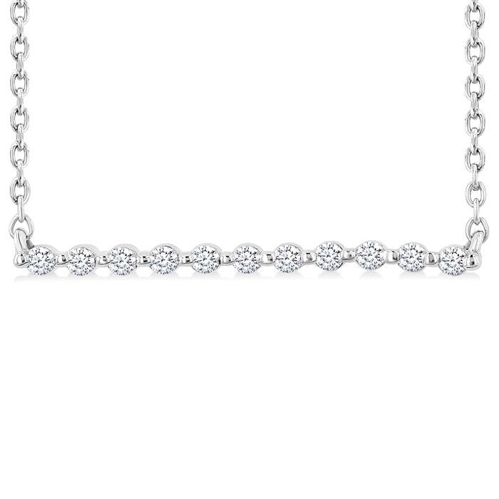 1/10 Ctw Petite Bar Round Cut Diamond Pendant With Chain in Sterling Silver