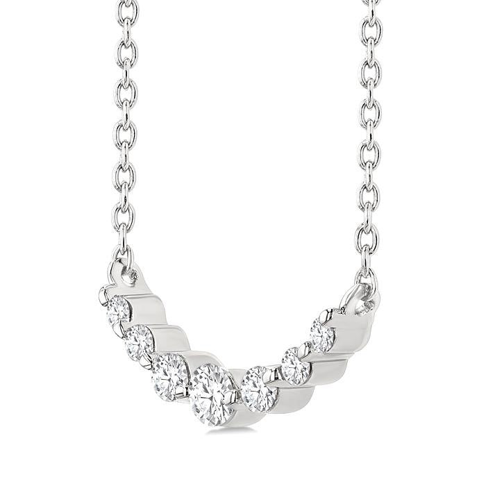 1/8 Ctw Petite Smile Graduated Round Cut Diamond Necklace in Sterling Silver