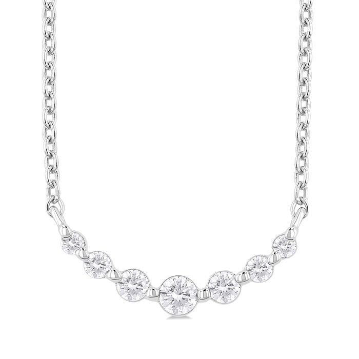 Silver Graduated Petite Diamond Fashion Smile Necklace