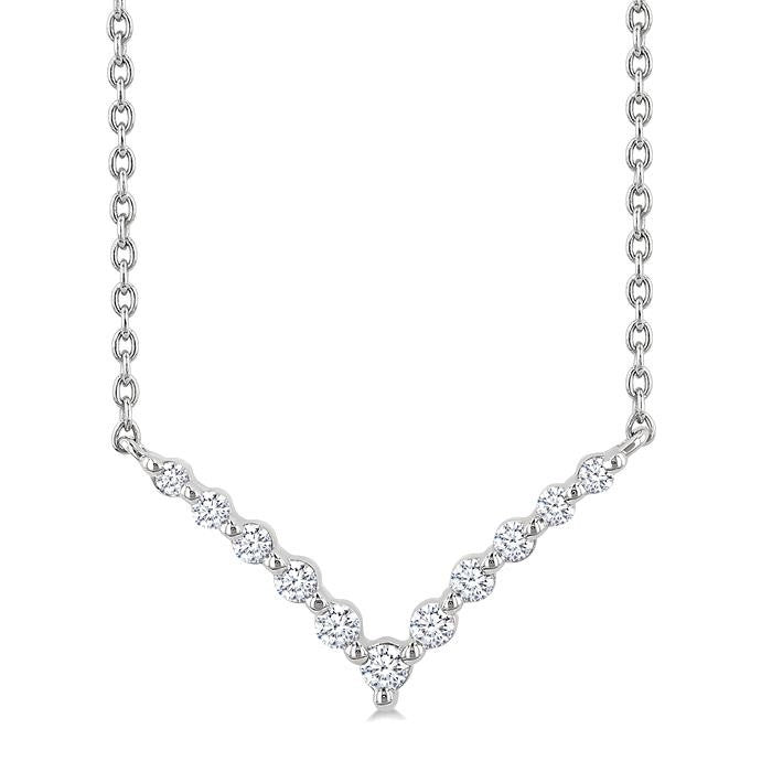 1/8 Ctw Petite Chevron Round Cut Diamond Pendant With Chain in Sterling Silver