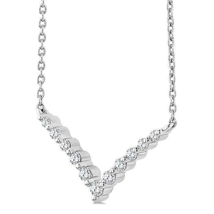 1/8 Ctw Petite Chevron Round Cut Diamond Pendant With Chain in Sterling Silver