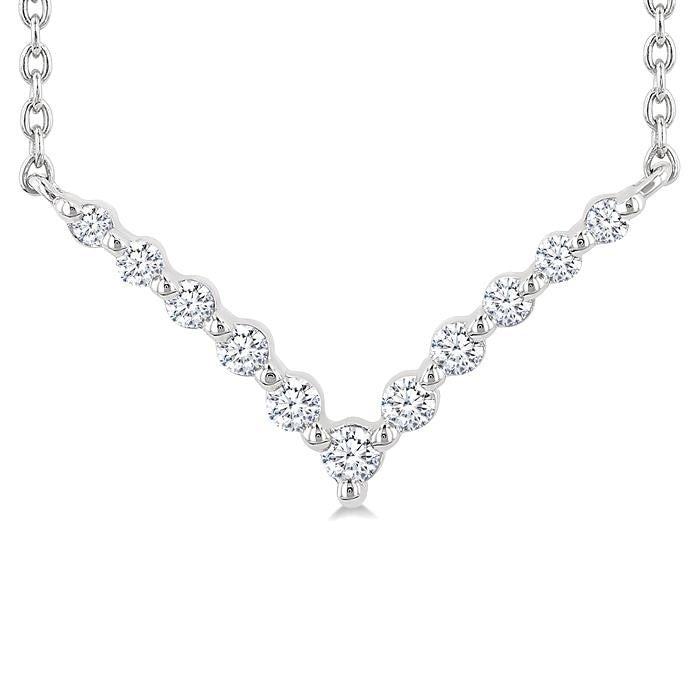 1/8 Ctw Petite Chevron Round Cut Diamond Pendant With Chain in Sterling Silver