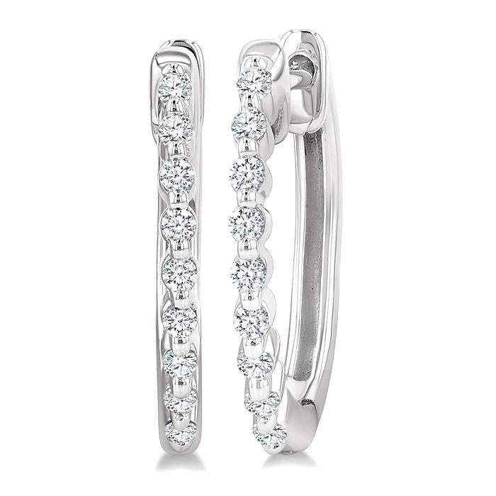1/6 Ctw Petite Shared Prong Round Cut Diamond Hoop Earrings in Sterling Silver