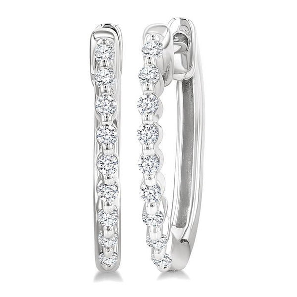1/6 Ctw Petite Shared Prong Round Cut Diamond Hoop Earrings in Sterling Silver