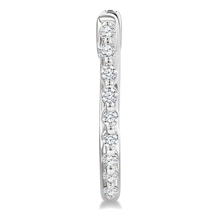 1/6 Ctw Petite Shared Prong Round Cut Diamond Hoop Earrings in Sterling Silver