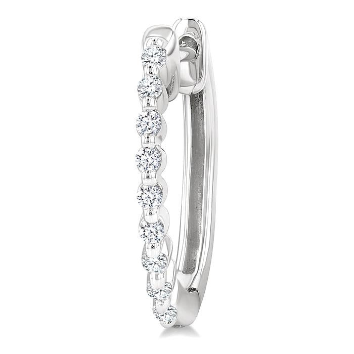 1/6 Ctw Petite Shared Prong Round Cut Diamond Hoop Earrings in Sterling Silver