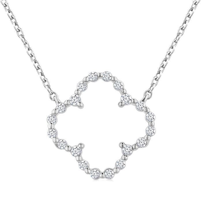 1/8 Ctw Petite Open Window Clover Round Cut Diamond Pendant With Chain in Sterling Silver