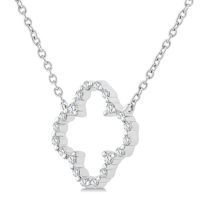 1/8 Ctw Petite Open Window Clover Round Cut Diamond Pendant With Chain in Sterling Silver