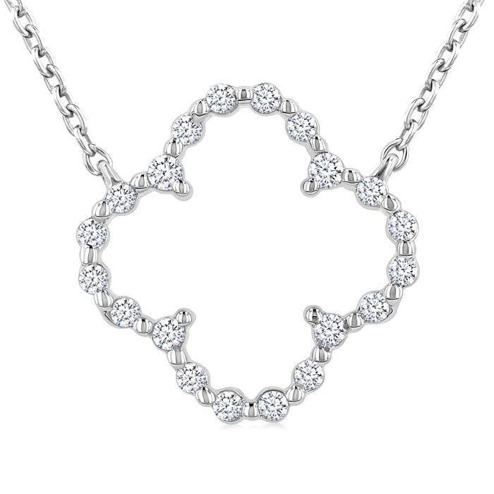 1/8 Ctw Petite Open Window Clover Round Cut Diamond Pendant With Chain in Sterling Silver