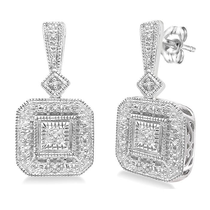 1/20 Ctw Round Cut Diamond Vintage Earrings in Sterling Silver