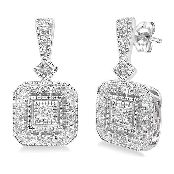 1/20 Ctw Round Cut Diamond Vintage Earrings in Sterling Silver