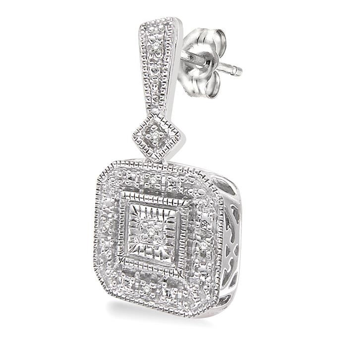 1/20 Ctw Round Cut Diamond Vintage Earrings in Sterling Silver
