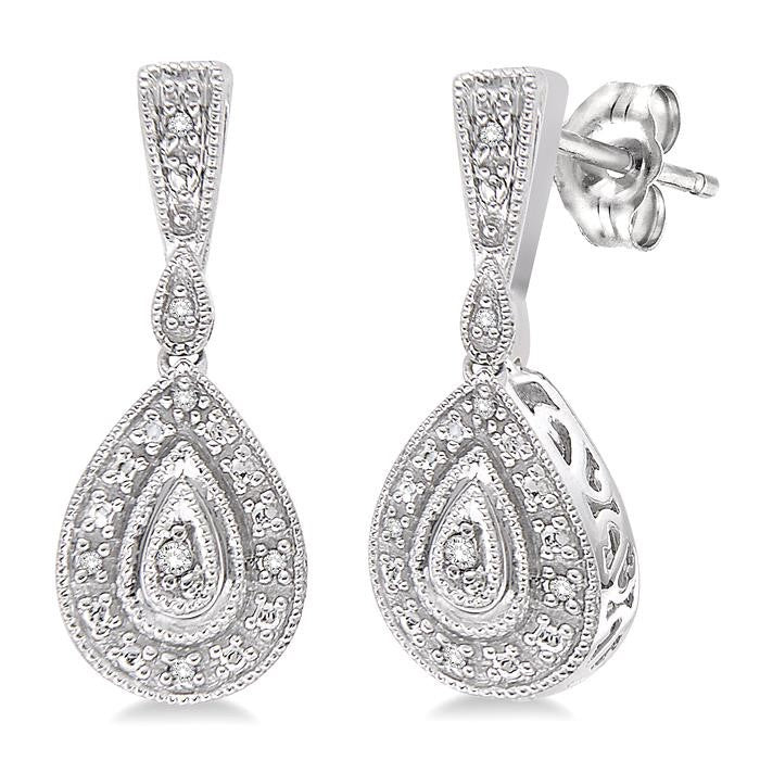 1/20 Ctw Pear Shape Round Cut Diamond Earrings in Sterling Silver