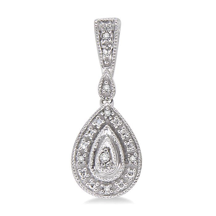 Pear Shape Silver Diamond Earrings