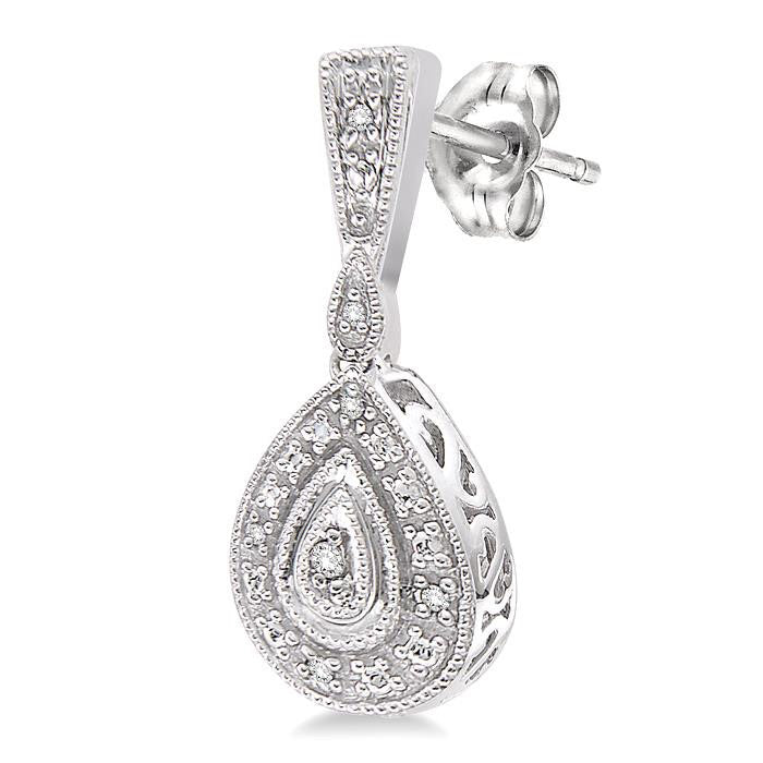 Pear Shape Silver Diamond Earrings