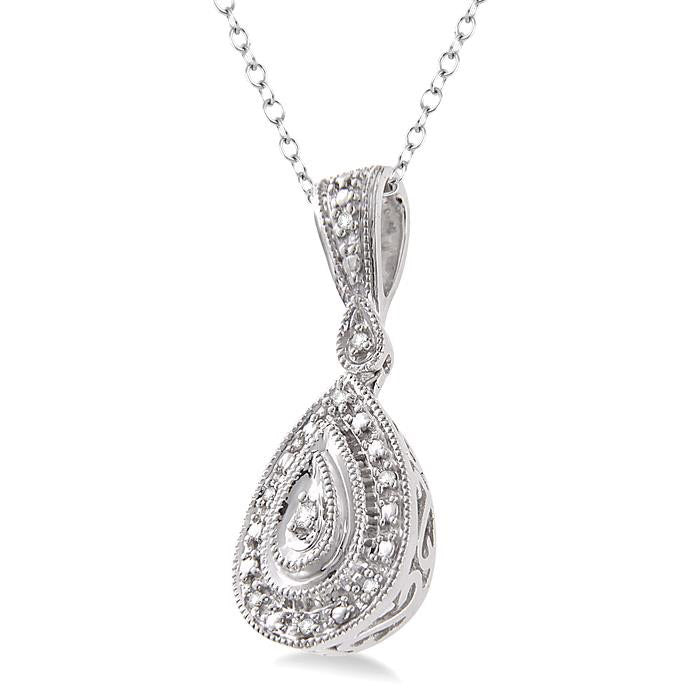 Silver Pear Shape Diamond Pendant