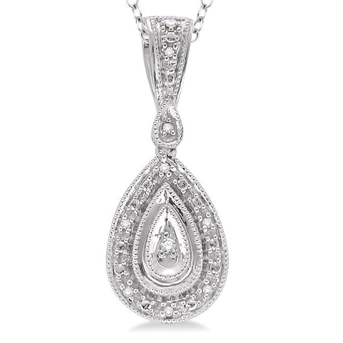 Silver Pear Shape Diamond Pendant