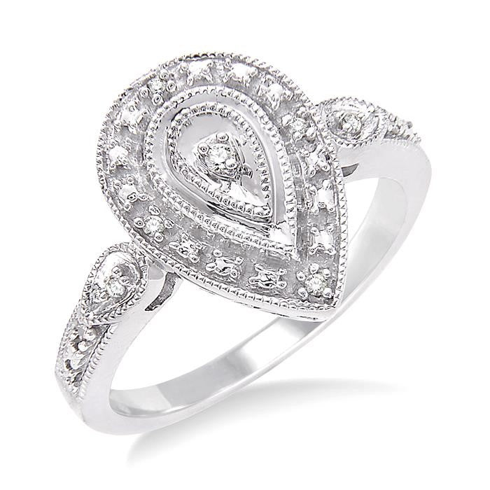 1/20 Ctw Pear Shape Round Cut Diamond Ring in Sterling Silver