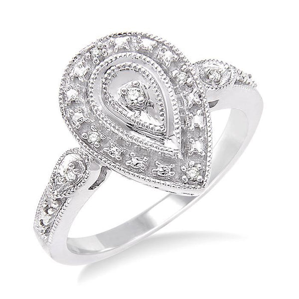 1/20 Ctw Pear Shape Round Cut Diamond Ring in Sterling Silver