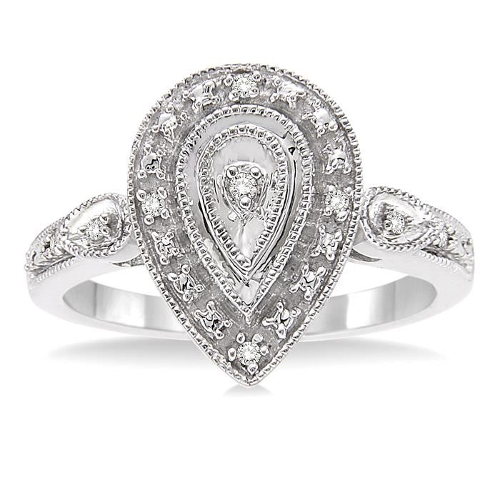 1/20 Ctw Pear Shape Round Cut Diamond Ring in Sterling Silver