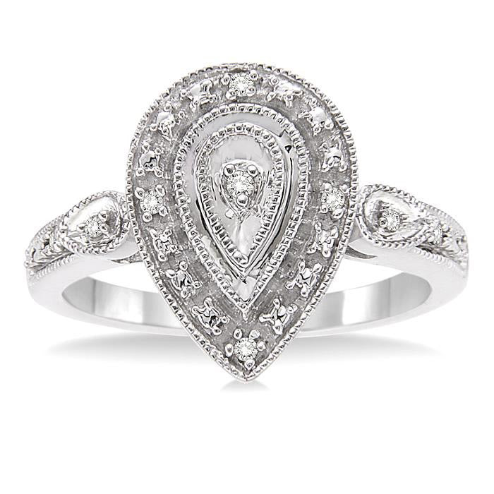 Silver Pear Shape Diamond Ring
