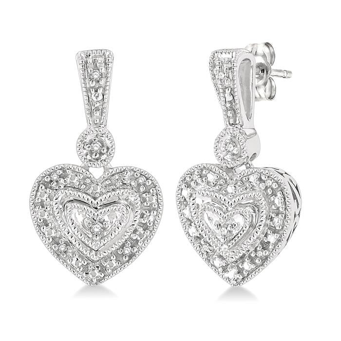1/20 Ctw Heart Shape Round Cut Diamond Earrings in Sterling Silver