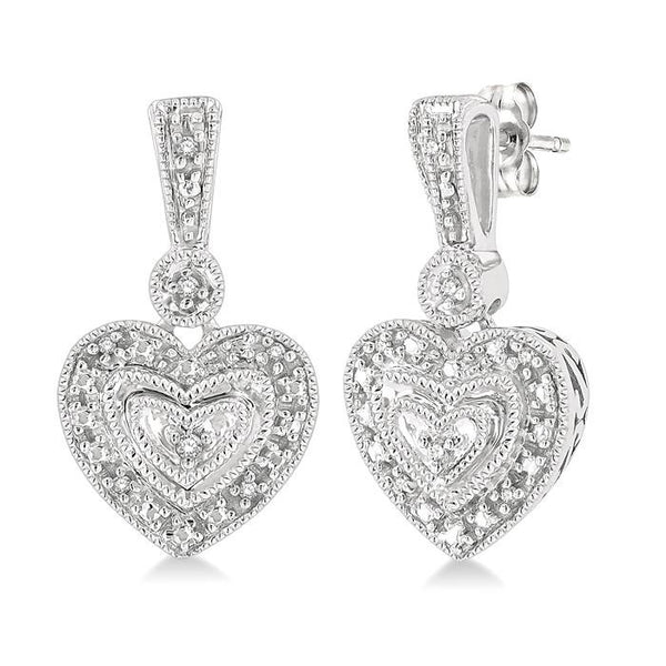 1/20 Ctw Heart Shape Round Cut Diamond Earrings in Sterling Silver