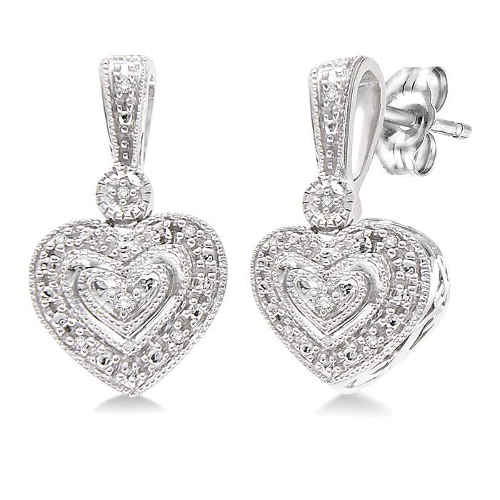 Heart Shape Silver Diamond Fashion Earrings