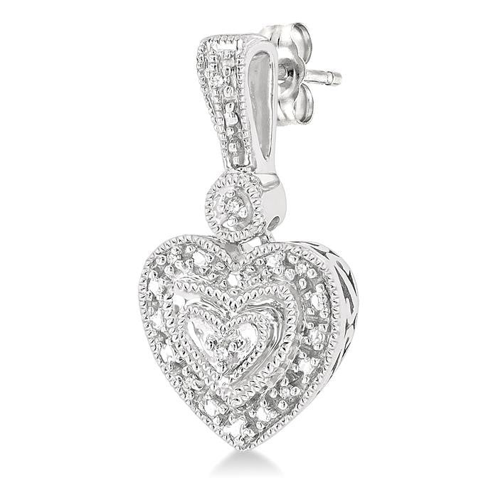 1/20 Ctw Heart Shape Round Cut Diamond Earrings in Sterling Silver