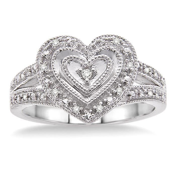 1/20 Ctw Heart Shape Round Cut Diamond Ring in Sterling Silver